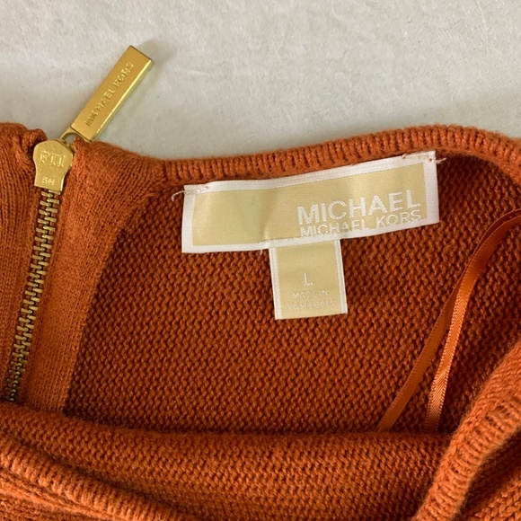 Michael Kors Burnt Orange Knit Sweater Gold Back Zipper Women’s Size Large - Picture 6 of 9